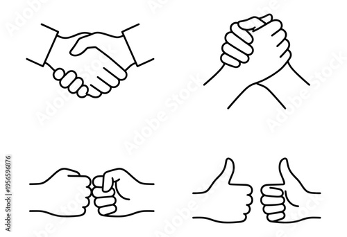 Hand gesture set with handshake fist bump and thumb up