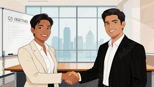 Business handshake in office