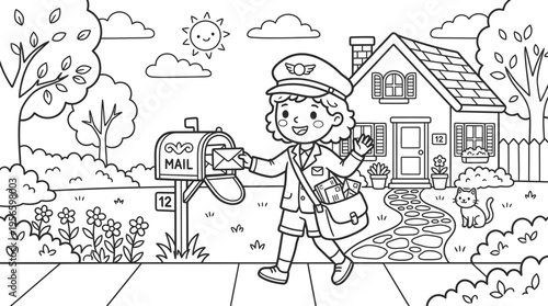 Smiling Mail Carrier Delivering Mail.