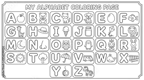 Alphabet Coloring Page for Kids Education.