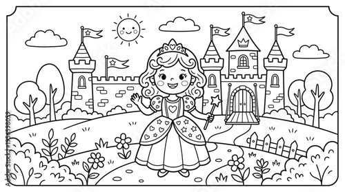 Little girl dressed as princess standing.