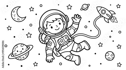 Smiling Astronaut in Space Suit Floating.