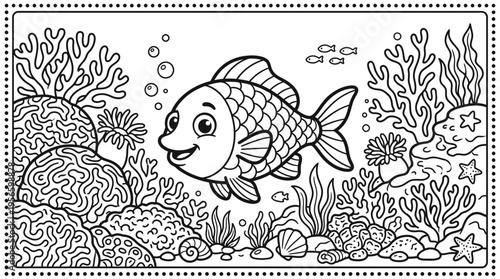 Smiling Fish Underwater Scene Illustration.