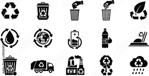 Environmental icons silhouette isolated on transparent background