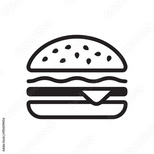 Hamburger icon. Fast food. Linear outline symbol. Black icon on
