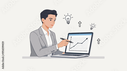 Businessman analyzing growth chart on laptop