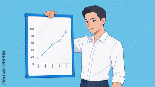 Man holding a rising line chart