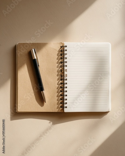Open Kraft Paper Notebook with Pen