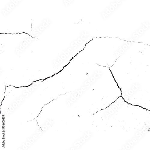 Detailed abstract monochrome pattern showcasing an intricate network of black cracks against a bright white background, creating a distressed, grunge texture ideal for overlays and design elements