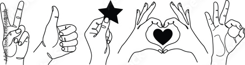 Hands forming the word love with sign language and decorative elements