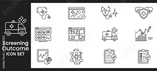 Medical Screening Outcome and Healthcare Diagnostic Patient Data Icon Set