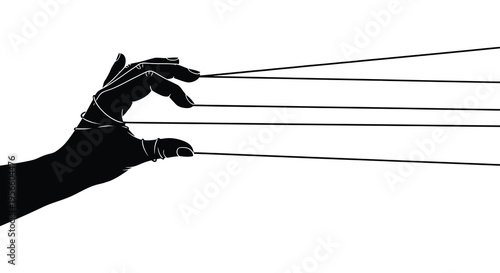 A stark image depicting a hand controlling strings symbolizing manipulation and control presented as a silhouette high quality professional detailed modern