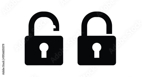 Two padlock icons one open and one closed in black and white background