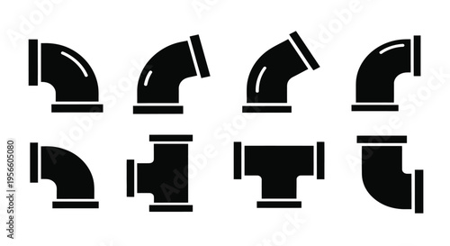 Black and white illustration of various pipe fitting configurations