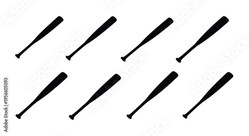 A collection of black baseball bats arranged on a white background