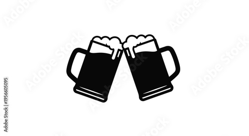 Two dark beer mugs clinking in a celebratory toast