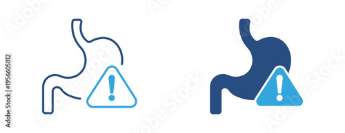 Stomach problem icon set. Digestive system warning, gastric pain, health issue and medical alert concept. Vector illustration.