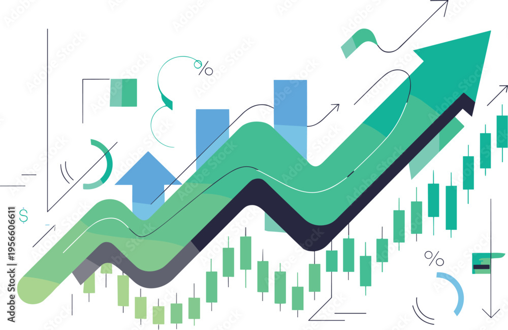 Fototapeta premium Financial Growth Trajectory: An upward-trending financial graph symbolizes business development, profit, and financial success.