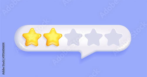 3d two star rating in text speech bubble.Negative 2 stars customer product rating review for apps,websites.Feedback,dissatisfied quality.Two elements for awards,rating designation,hotels status.Vector