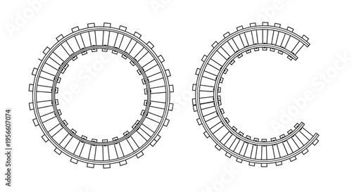 Two minimalist train track arrangements a complete circle and a partial arc