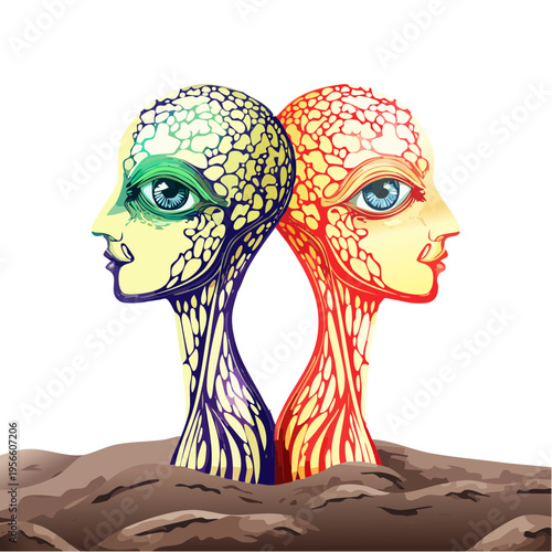 Surreal Dual Human Mind Concept Representing Opposite Thinking and Psychological Balance