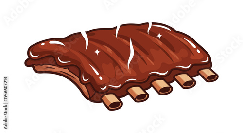 A glossy rack of barbecued ribs with steam rising presented as a dark striking silhouette high quality professional detailed modern elegant