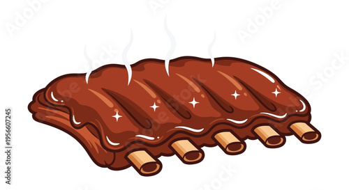 A glossy cartoon depiction of barbecued ribs with steam rising presented as a dark silhouette high quality professional detailed modern elegant
