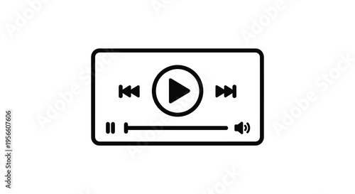 A black and white illustration of a media player interface with play pause and fast forward controls silhouette high quality professional