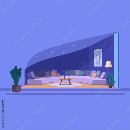 Minimalist Sunken Conversation Pit Illustration