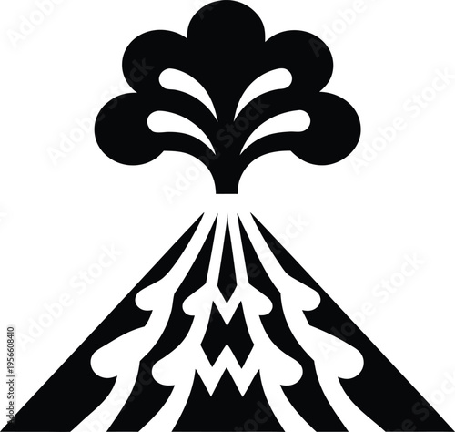 a volcano with plume of smoke rising the entire image silhouette vector illustration on transparent background