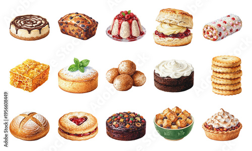 Watercolor collection of traditional Irish desserts and festive sweets