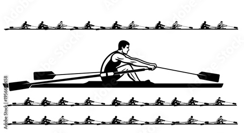 Person in a rowing boat on a serene lake with people