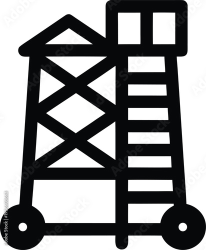 a siege tower on wheels with ladder the entire image silhouette vector illustration on transparent background