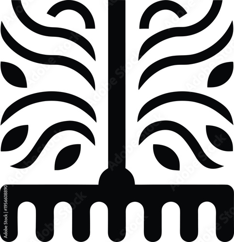 a rake with long teeth and straight handle the entire image silhouette vector illustration on transparent background