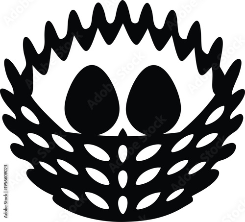 a nest with eggs three oval shapes inside the entire image silhouette vector illustration on transparent background