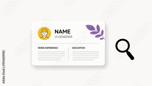Resume card with magnifying glass