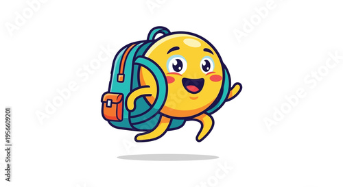 A cheerful yellow fruit character with a backpack cheerfully jumps forward displaying a playful and inviting silhouette high quality professional detailed