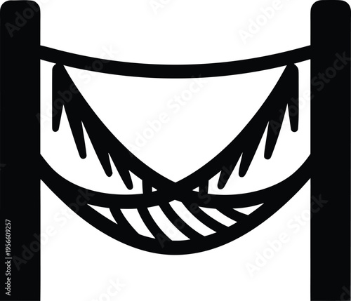a hammock strung between two posts the entire image silhouette vector illustration on transparent background