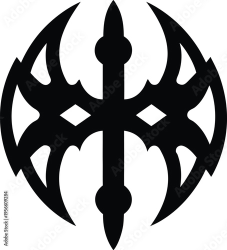 a halberd with axe blade and spike the entire image silhouette vector illustration on transparent background