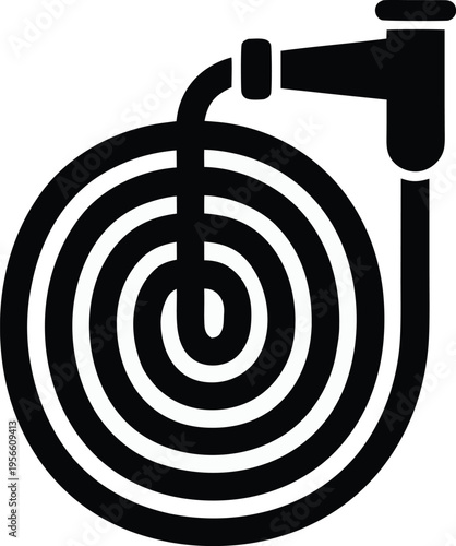 a garden hose with coiled loops and nozzle the entire image silhouette vector illustration on transparent background