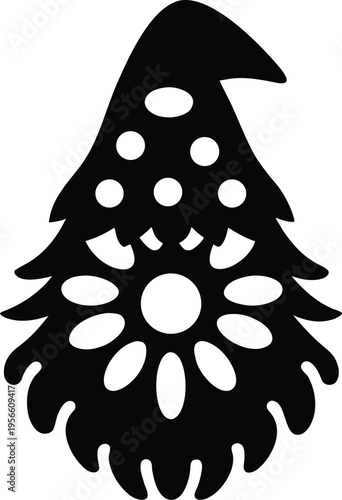 a garden gnome stylized conical hat no face detail the entire image silhouette vector illustration on transparent background