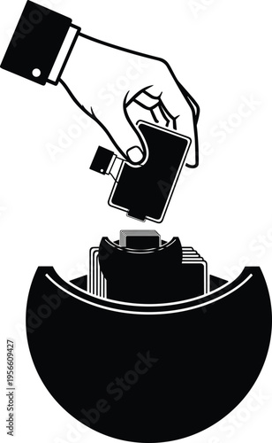 Electronic waste disposal icon, recycling symbol, USB flash drive trash, e‑waste management graphic, sustainability design, eco friendly technology discard illustration