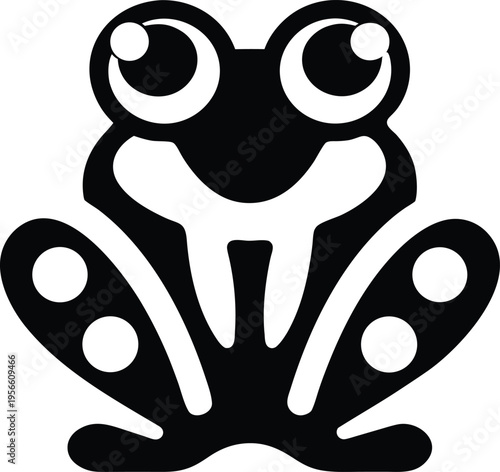 a frog sitting with bulging eyes no detail inside entire image silhouette vector illustration on transparent background