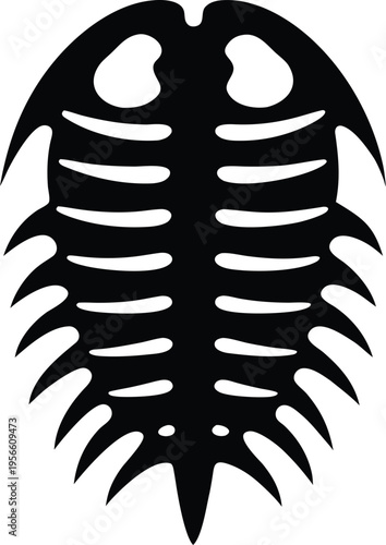 a fossilized trilobite with segmented body the entire image silhouette vector illustration on transparent background