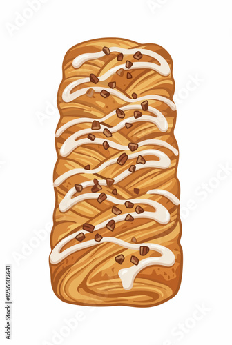 Isolated digital illustration of a braided maple pecan plait pastry