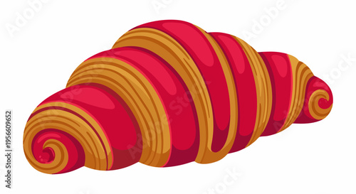 Isolated digital illustration of a bicolored raspberry and butter croissant