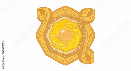 Isolated digital illustration of a diamond-shaped custard and apricot Danish pastry