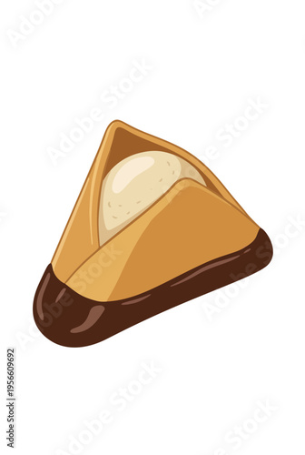 Isolated digital illustration of a chocolate-dipped triangular pastry with cream filling