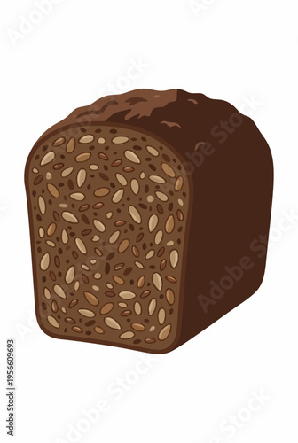 Isolated digital illustration of a dark multi-grain rye bread loaf