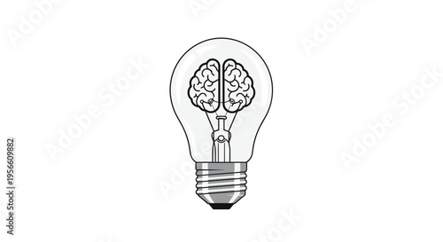 A clear lightbulb containing a detailed human brain instead of a filament is centered on a clean white background.